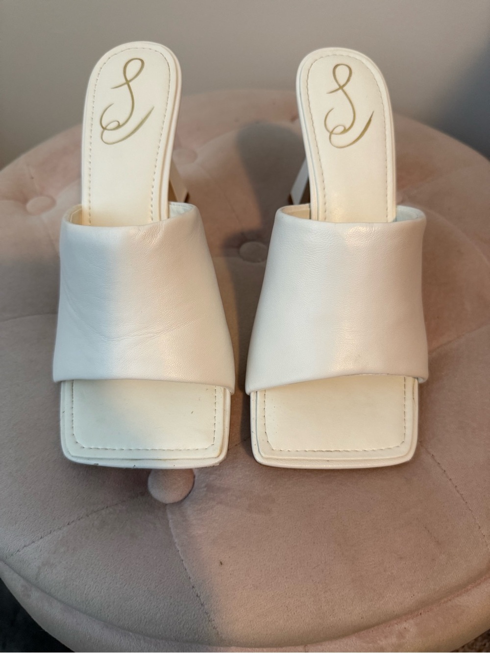 Sam Edelman Cream Square Toe Slide Sandals